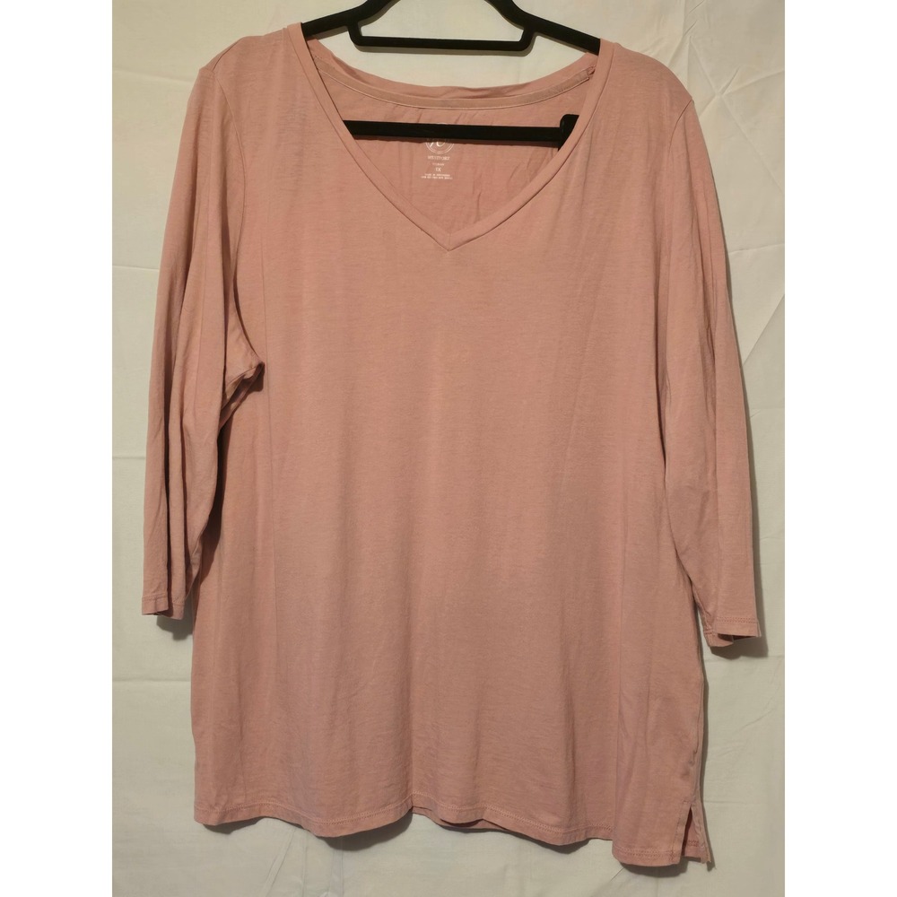 Westport Woman 1X Top V-Neck 3/4 Sleeve Pink Blouse Casual‎